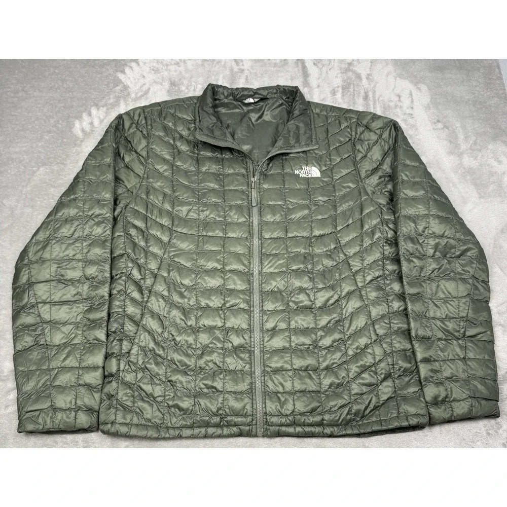 North Face Jacket Mens Large Olive Green Thermoball Eco Quilted Puffer Zip Trail
